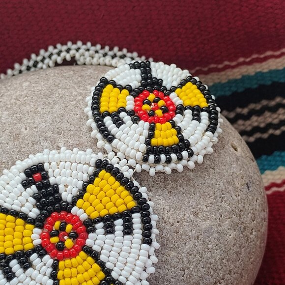 Vtg Native Handmade Seed Bead Medallion Necklace Thunderbird w/Fringe - Picture 7 of 12